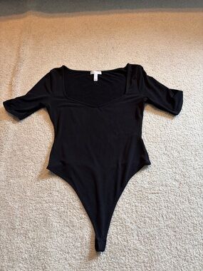 Leith Black Scoop Neck Short Sleeve Bodysuit